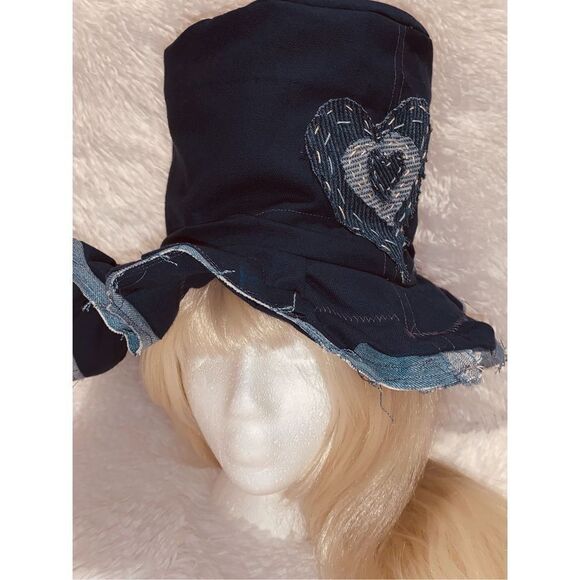 Custom Jean Embroidered Reversible Denim Floppy Top Hat Medium - Picture 1 of 14